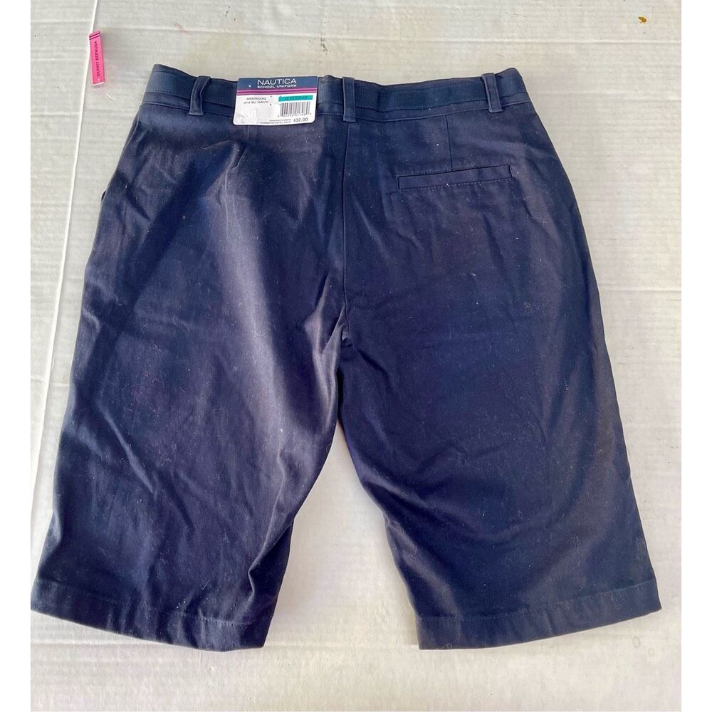 Nautica Girls' Navy Blue School Uniform Skinny Bermuda Shorts - Size: 16 Regular
